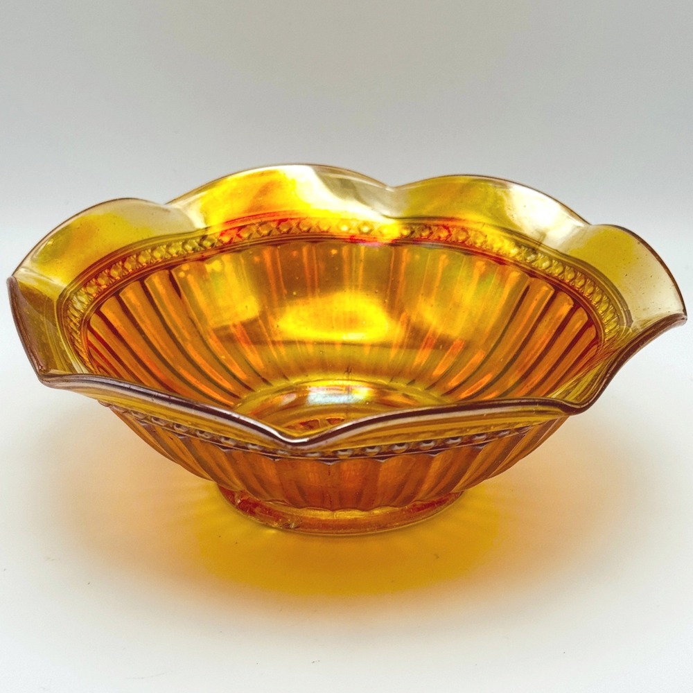 Imperial Fancy Colonial Marigold Carnival Glass Bowl Scalloped Iridescent 7.5"